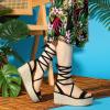 imageAllegra K Womens Lace Up Wedge Heel Slingback Platform Strappy SandalsBlack