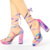 imageAllegra K Womens Tie Dye Platform Chunky Heel Lace Up SandalsBlue Pink