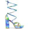 imageAllegra K Womens Tie Dye Platform Chunky Heel Lace Up SandalsGreen Blue