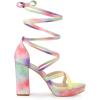 imageAllegra K Womens Tie Dye Platform Chunky Heel Lace Up SandalsYellow