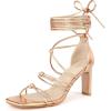 imageAllegra K Womens Lace Up Strappy Chunky High Heels SandalsRose Gold