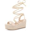 imageAllegra K Womens Lace Up Wedge Heel Slingback Platform Strappy SandalsBeige