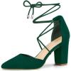 imageAllegra K Womens Pointed Toe Chunky Heels Lace Up Sandals PumpsDark Green