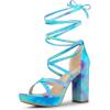 imageAllegra K Womens Tie Dye Platform Chunky Heel Lace Up SandalsCyan
