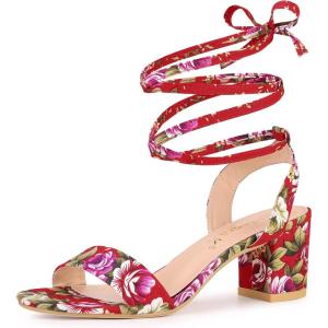 imageAllegra K Womens Block Heel Sandals Lace Up HeelsRed