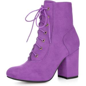 imageAllegra K Womens Lace Up Chunky Heel Ankle BootiesPurple