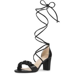 imageAllegra K Womens Lace Up Ruched Strap Chunky Heels Strappy SandalsBlack