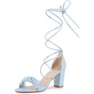 imageAllegra K Womens Lace Up Ruched Strap Chunky Heels Strappy SandalsLight Blue