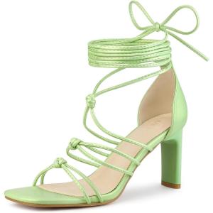 imageAllegra K Womens Lace Up Strappy Chunky High Heels SandalsLime Green