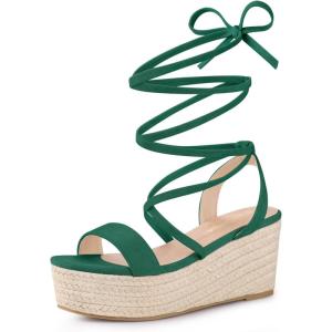 imageAllegra K Womens Lace Up Wedge Heel Slingback Platform Strappy SandalsDark Green