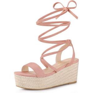 imageAllegra K Womens Lace Up Wedge Heel Slingback Platform Strappy SandalsPink