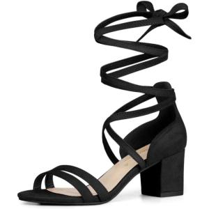imageAllegra K Womens Open Toe Color Block Heel Lace Up SandalsBlack