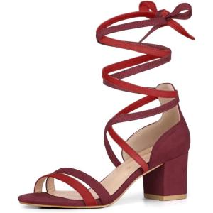 imageAllegra K Womens Open Toe Color Block Heel Lace Up SandalsBurgundy Red