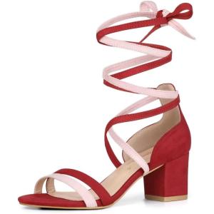 imageAllegra K Womens Open Toe Color Block Heel Lace Up SandalsRed Pink