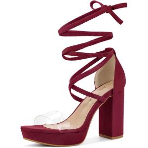 imageAllegra K Womens Platform Lace Up Clear Chunky Heels SandalsBurgundy
