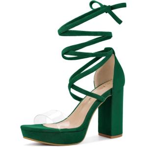 imageAllegra K Womens Platform Lace Up Clear Chunky Heels SandalsDark Green