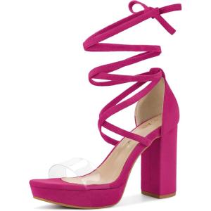 imageAllegra K Womens Platform Lace Up Clear Chunky Heels SandalsHot Pink