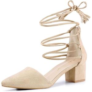 imageAllegra K Womens Pointed Toe Block Heels Lace Up PumpsBeige
