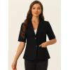 imageAllegra K Blazer for Womens Short Sleeve Button Front Cotton Linen Lapel Collar Work Office Casual Blazer CoatBlack