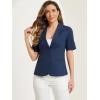 imageAllegra K Blazer for Womens Short Sleeve Button Front Cotton Linen Lapel Collar Work Office Casual Blazer CoatDark Blue