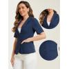 imageAllegra K Blazer for Womens Short Sleeve Button Front Cotton Linen Lapel Collar Work Office Casual Blazer CoatDark Blue