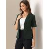 imageAllegra K Blazer for Womens Short Sleeve Button Front Cotton Linen Lapel Collar Work Office Casual Blazer CoatDark Green