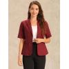 imageAllegra K Blazer for Womens Short Sleeve Button Front Cotton Linen Lapel Collar Work Office Casual Blazer CoatDark Red