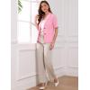 imageAllegra K Blazer for Womens Short Sleeve Button Front Cotton Linen Lapel Collar Work Office Casual Blazer CoatPink