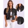 imageAllegra K Casual Jean Jacket for Womens Short Puff Sleeves ButtonDown Denim JacketBlack