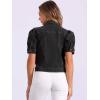 imageAllegra K Casual Jean Jacket for Womens Short Puff Sleeves ButtonDown Denim JacketBlack