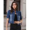 imageAllegra K Casual Jean Jacket for Womens Short Puff Sleeves ButtonDown Denim JacketBlue