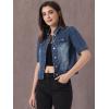 imageAllegra K Casual Jean Jacket for Womens Short Puff Sleeves ButtonDown Denim JacketBlue