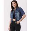 imageAllegra K Casual Jean Jacket for Womens Short Puff Sleeves ButtonDown Denim JacketBlue