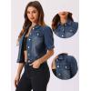 imageAllegra K Casual Jean Jacket for Womens Short Puff Sleeves ButtonDown Denim JacketDark Blue