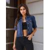 imageAllegra K Casual Jean Jacket for Womens Short Puff Sleeves ButtonDown Denim JacketDark Blue
