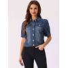imageAllegra K Casual Jean Jacket for Womens Short Puff Sleeves ButtonDown Denim JacketDark Blue