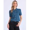 imageAllegra K Casual Jean Jacket for Womens Short Puff Sleeves ButtonDown Denim JacketDenim Blue