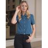 imageAllegra K Casual Jean Jacket for Womens Short Puff Sleeves ButtonDown Denim JacketDenim Blue