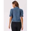 imageAllegra K Casual Jean Jacket for Womens Short Puff Sleeves ButtonDown Denim JacketMedium Blue