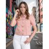 imageAllegra K Casual Jean Jacket for Womens Short Puff Sleeves ButtonDown Denim JacketPink