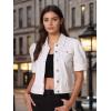 imageAllegra K Casual Jean Jacket for Womens Short Puff Sleeves ButtonDown Denim JacketWhite