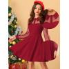 imageAllegra K Cocktail Party Dress for Womens Sheer Mesh Panel Long Sleeve Mini ALine DressesRed