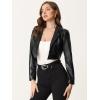 imageAllegra K Cropped Leather Jacket for Womens PU Casual Moto JacketsBlack