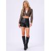 imageAllegra K Cropped Leather Jacket for Womens PU Casual Moto JacketsCoffee