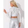 imageAllegra K Cropped Leather Jacket for Womens PU Casual Moto JacketsSilver