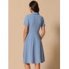 imageAllegra K Vintage Dresses for Womens 2025 Spring Flat Collar Short Sleeve Fit and Flare DressBlue Gray