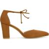 imageAllegra K Women Ankle Tie Chunky Heel Pointed Toe Dress Brown Pumps 9 M US