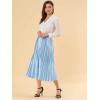 imageAllegra K Women Pleated Skirt Midi Length Elastic High Waisted A Line Metallic Shirring Party SkirtsBlue