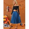 imageAllegra K Women Pleated Skirt Midi Length Elastic High Waisted A Line Metallic Shirring Party SkirtsBlue1
