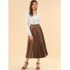 imageAllegra K Women Pleated Skirt Midi Length Elastic High Waisted A Line Metallic Shirring Party SkirtsBrown